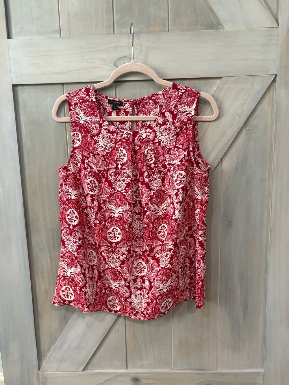Talbots Red and Cream Printed Sleeveless Top